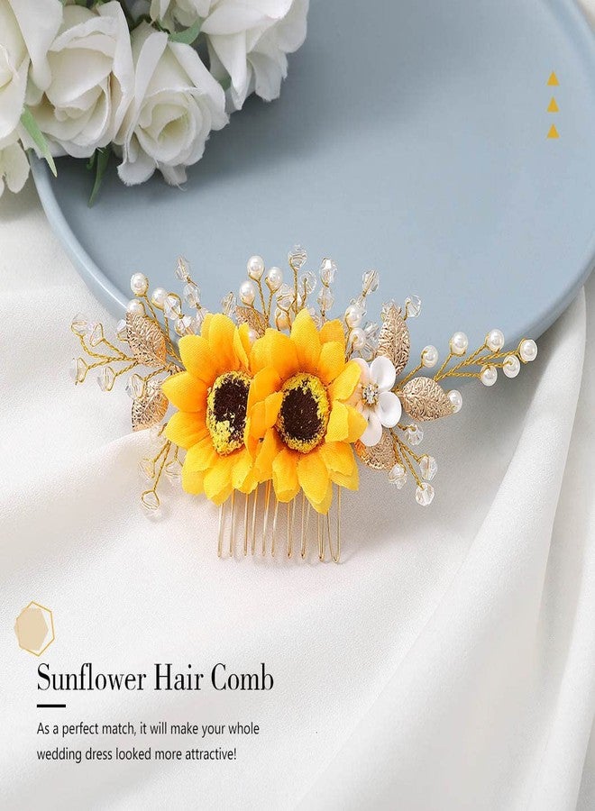 Jeairts Sunflower Bride Wedding Hair Comb Crystal Pearl Bridal Hair Side Combs Decorative Hair Accessories for Women - Image 2