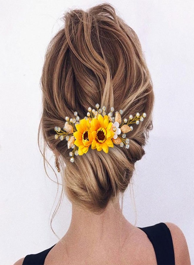Jeairts Sunflower Bride Wedding Hair Comb Crystal Pearl Bridal Hair Side Combs Decorative Hair Accessories for Women - Image 5