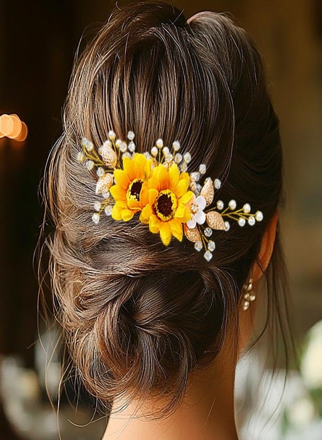 Jeairts Sunflower Bride Wedding Hair Comb Crystal Pearl Bridal Hair Side Combs Decorative Hair Accessories for Women - Image 1