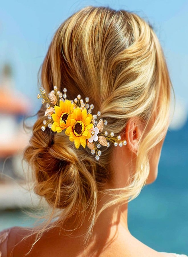 Jeairts Sunflower Bride Wedding Hair Comb Crystal Pearl Bridal Hair Side Combs Decorative Hair Accessories for Women - Image 3
