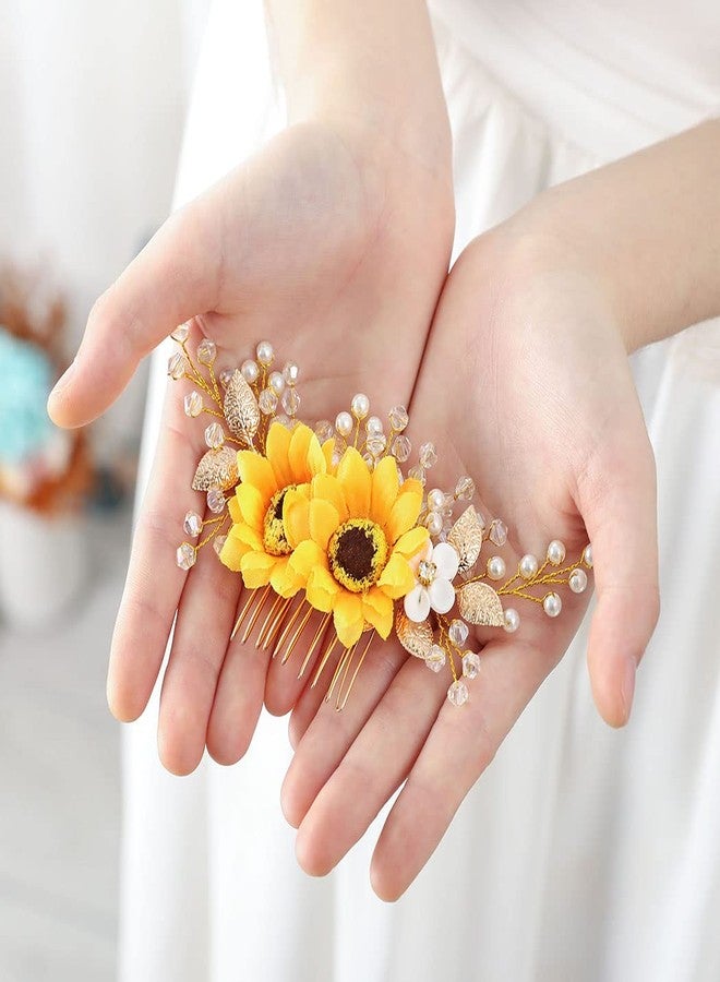 Jeairts Sunflower Bride Wedding Hair Comb Crystal Pearl Bridal Hair Side Combs Decorative Hair Accessories for Women - Image 4