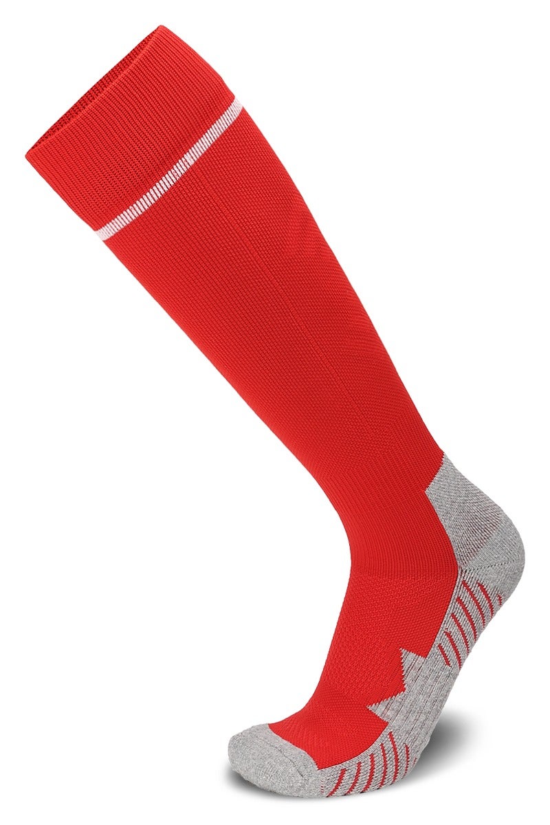 جناح السماء جوارب كرة قدم رجالية ونسائية ملونة جوارب رياضية ضاغطة ومطاطة حتى الركبة، جوارب كرة قدم للجنسين - أحمر - زوج واحد - Image 1