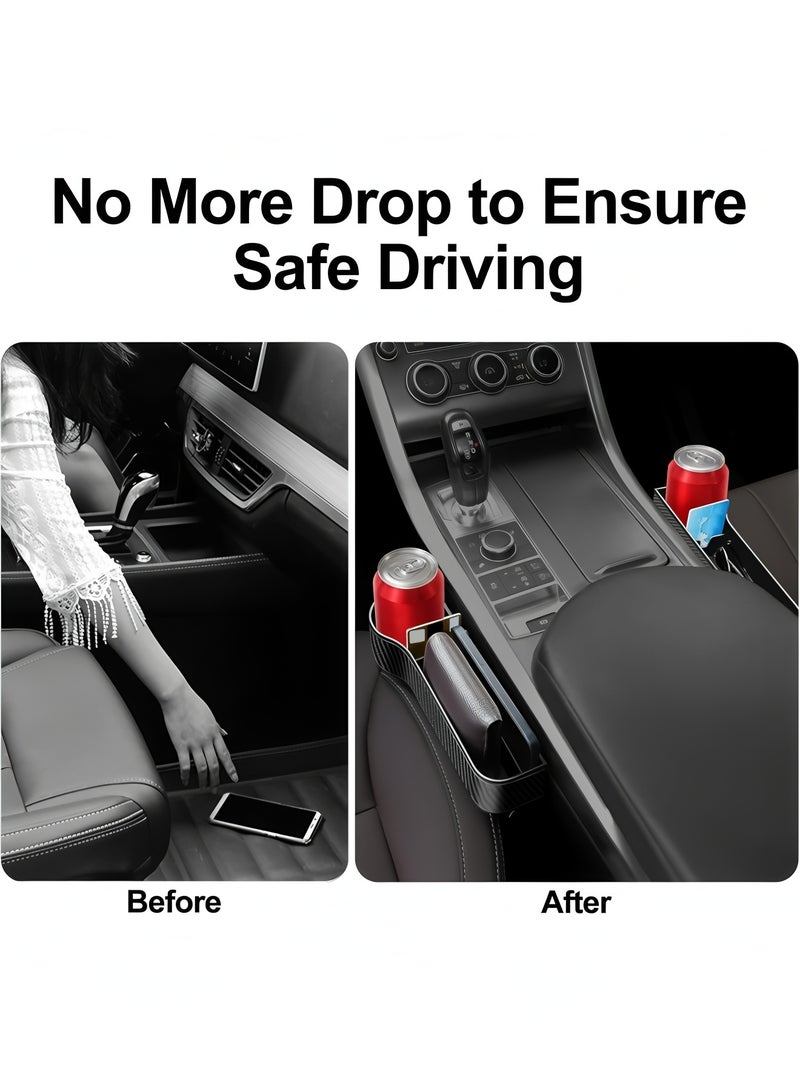 أبلينم عبوة من قطعتين من حشو فجوات مقعد السيارة، منظم لمقعد السيارة، وحدة التحكم في السيارة مع حامل أكواب وفتحة كابل شحن للأكواب والهواتف المحمولة والمفاتيح والشواحن (نمط ألياف الكربون) - Image 3