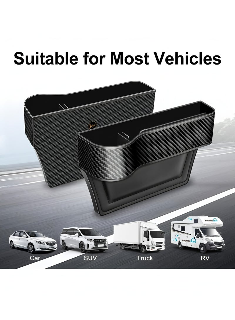 أبلينم عبوة من قطعتين من حشو فجوات مقعد السيارة، منظم لمقعد السيارة، وحدة التحكم في السيارة مع حامل أكواب وفتحة كابل شحن للأكواب والهواتف المحمولة والمفاتيح والشواحن (نمط ألياف الكربون) - Image 1