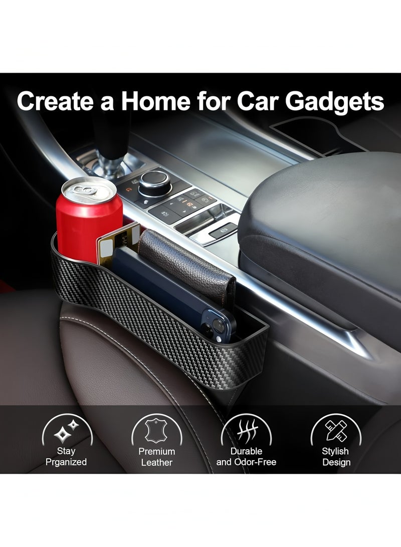 أبلينم عبوة من قطعتين من حشو فجوات مقعد السيارة، منظم لمقعد السيارة، وحدة التحكم في السيارة مع حامل أكواب وفتحة كابل شحن للأكواب والهواتف المحمولة والمفاتيح والشواحن (نمط ألياف الكربون) - Image 4