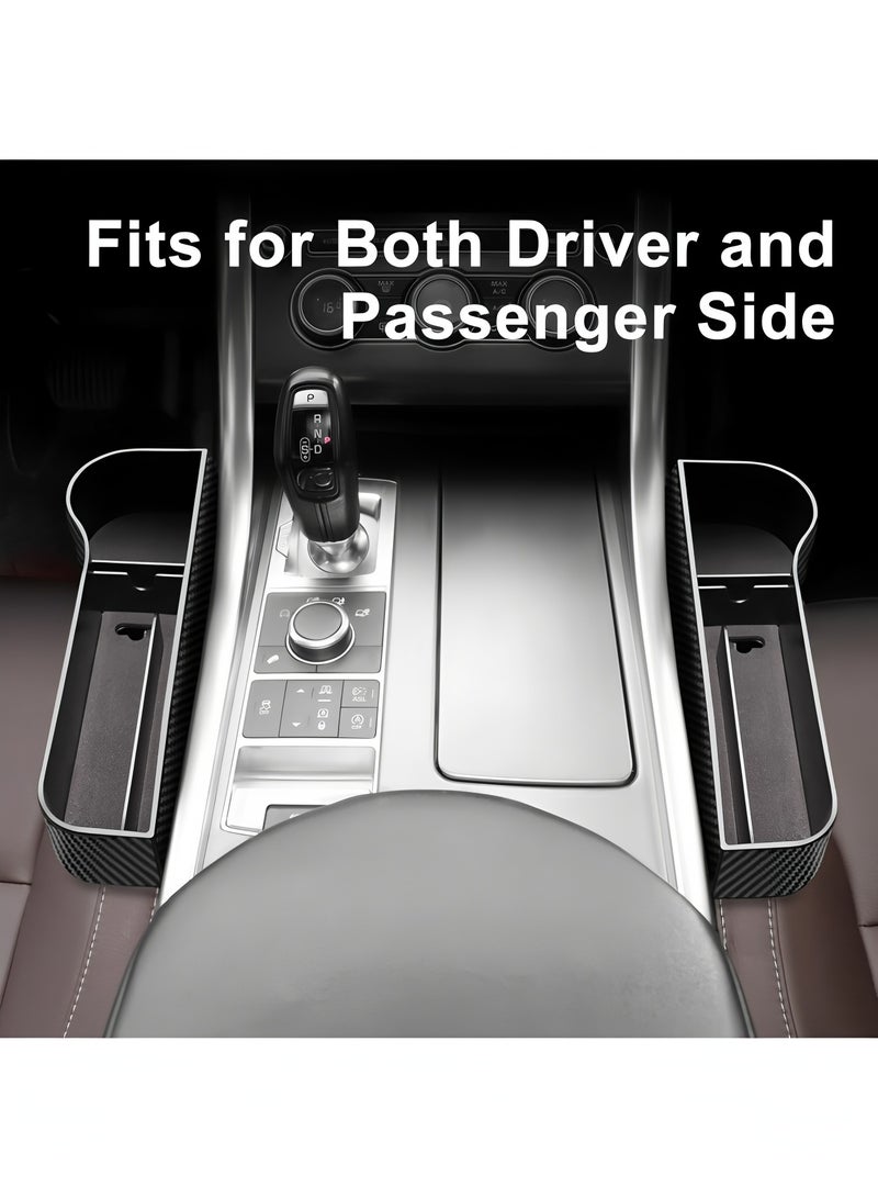 أبلينم عبوة من قطعتين من حشو فجوات مقعد السيارة، منظم لمقعد السيارة، وحدة التحكم في السيارة مع حامل أكواب وفتحة كابل شحن للأكواب والهواتف المحمولة والمفاتيح والشواحن (نمط ألياف الكربون) - Image 2