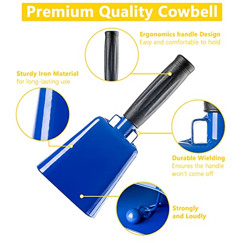 Musfunny Steel Cow Bell with Handle Cowbells,Cheering Bell and Loud Noise Makers Hand Bells for Sporting Events,Football Games,School Bell,Farm Hand Chimes Percussion Musical Instruments (8 inch Blue) - Image 3