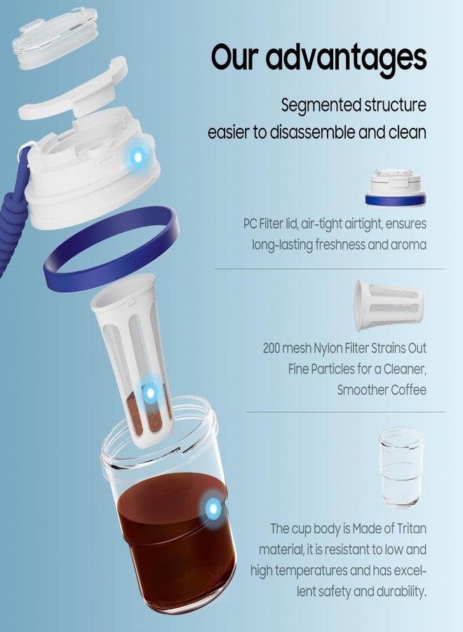 MHW-3BOMBER Cold Brew Coffee Maker Crossbody Portable 18oz - Iced Coffee Mug Tea Brewer Pitcher with Filter - Travel Coffee Tumbler for Gifts Car Office Gym, Blue M5772BL-OS - Image 4