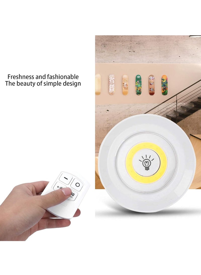 LED COB Night Light Set – 3 Pcs Battery Powered Wireless LED Disc Lamp with Remote Control, Dimmable, Adjustable Brightness, Wireless Night Lights for Bedroom, Hallway, Closet, and More