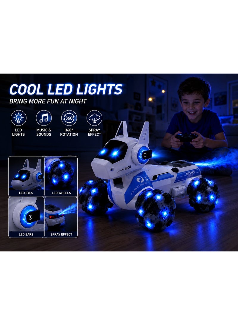 الكلب الذكي المتحرك بالتحكم عن بُعد مع دوران 360° وإضاءة LED وتأثير رذاذ – لعبة روبوت قابلة للشحن للأطفال بعجلات متعددة الاتجاهات - Image 2