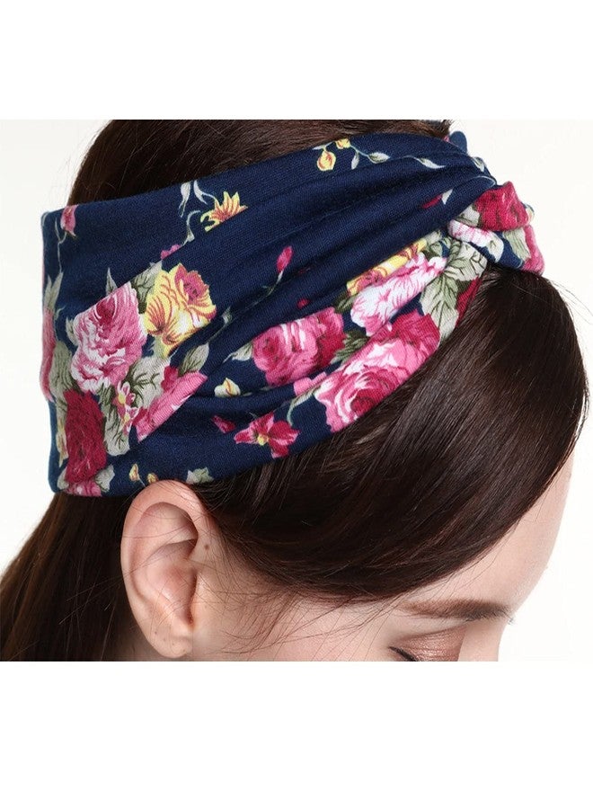 DRESHOW 4 Pack Boho Headbands for Women Girls Yoga Criss Cross Knot Hairbands Vintage Flower Headwraps - Image 3