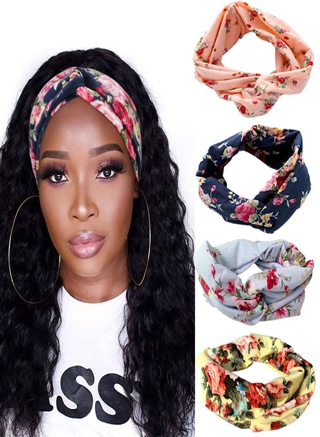 DRESHOW 4 Pack Boho Headbands for Women Girls Yoga Criss Cross Knot Hairbands Vintage Flower Headwraps - Image 1