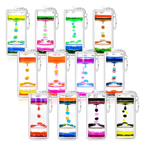 FKYTION Liquid Motion Bubbler Key Chain Pack of 12 Great Desktop Colorful Hourglass Liquid Bubbler Small Calming Relaxing Toys Rainbow series Pack of 12 - Image 1