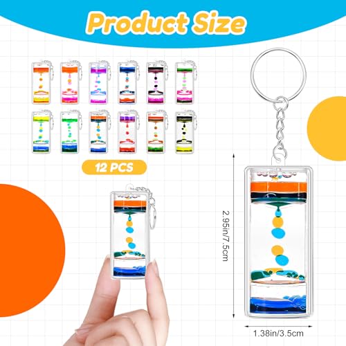 FKYTION Liquid Motion Bubbler Key Chain Pack of 12 Great Desktop Colorful Hourglass Liquid Bubbler Small Calming Relaxing Toys Rainbow series Pack of 12 - Image 5
