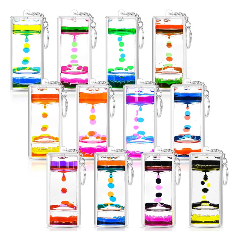 FKYTION Liquid Motion Bubbler Key Chain Pack of 12 Great Desktop Colorful Hourglass Liquid Bubbler Small Calming Relaxing Toys Rainbow series Pack of 12 - Image 3