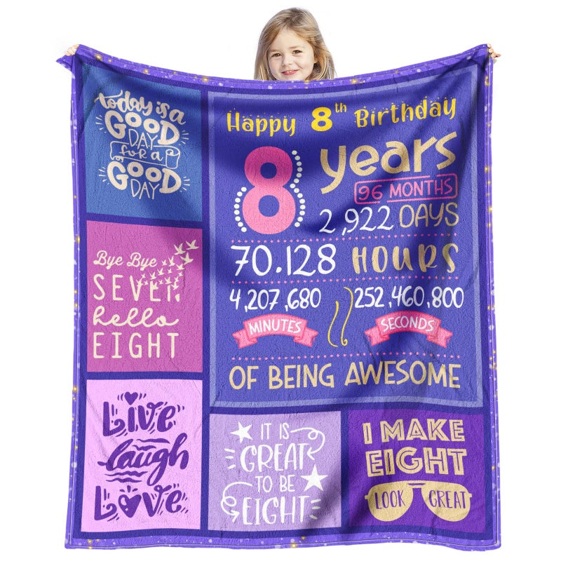 8 Year Old Girls Birthday Gift 60 x 50 inch Throw Blanket  8th Birthday Decorations for Girls