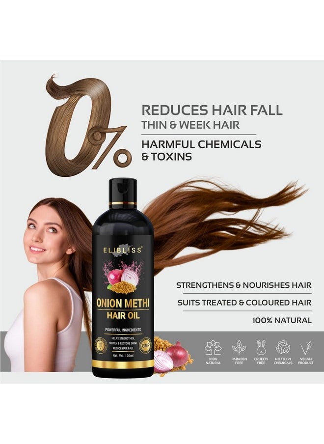 ELIBLISS - Onion Methi(Fenugreek) Hair Oil For Hair Growth And Hair Fall Control 100 Ml Pack Of 4 - Image 1