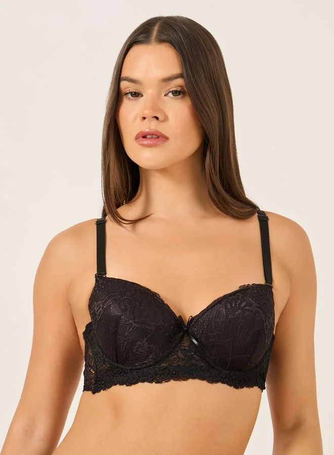 Take Two Take Two Solid Lace Padded Wired Bra and Bikini Briefs Set