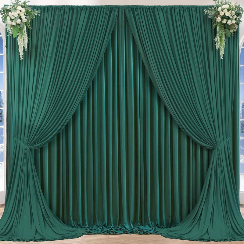 PARTISKY 16x10FT Hunter Green Backdrop Curtains for Wedding Parties, Wrinkle Free Polyester Photography Backdrop Drapes for Baby Shower Birthday Parties Stage Background Stand Decorations 4x10ft,4 Panels - Image 1