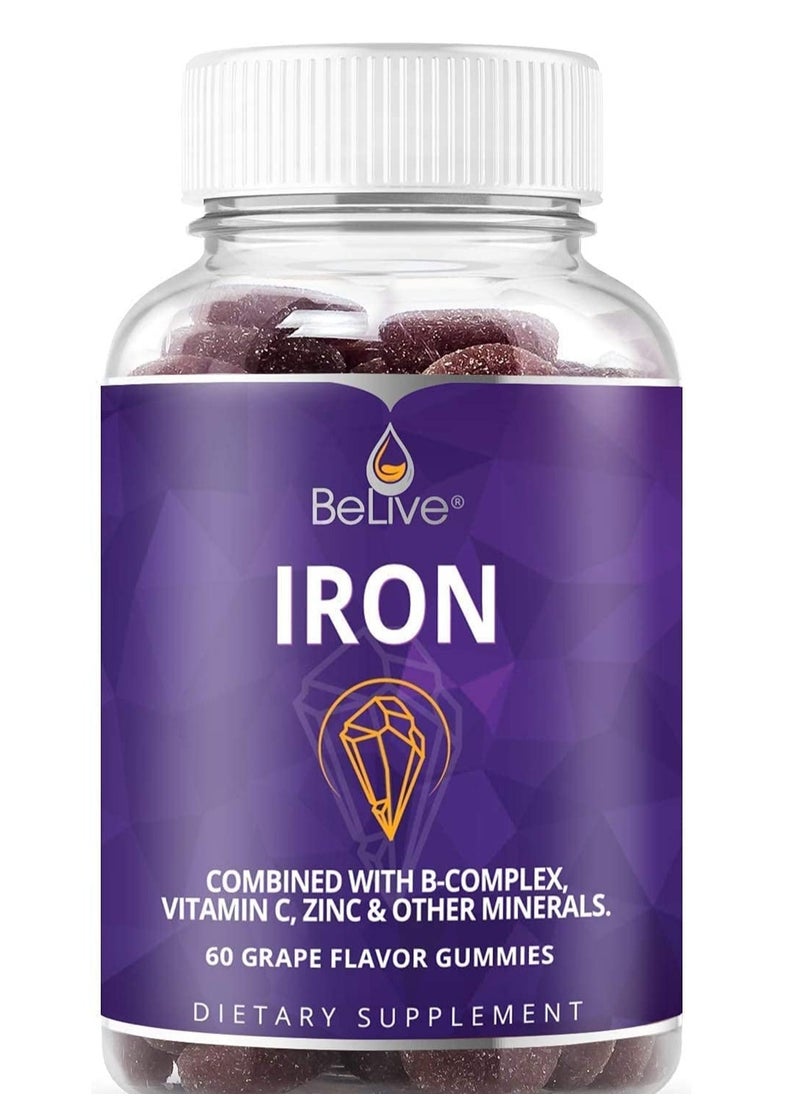 BeLive Iron Gummies with Vitamins Grape Flavor 60 gummies 