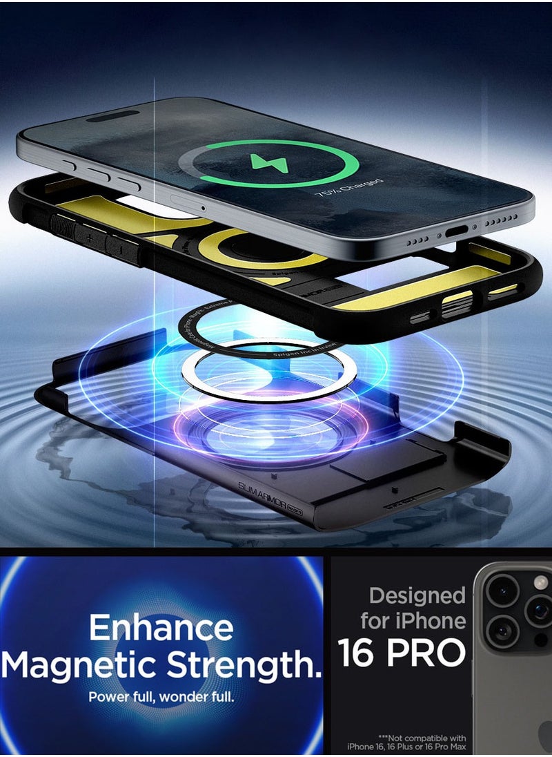Spigen غطاء حماية Slim Armor Magfit لهاتف iPhone 16 Pro مع حامل (2024) - أسود  - Image 2