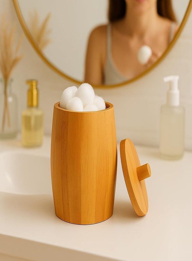 Creative Home Natural Bamboo Barrel Cotton Ball Holder - Image 3