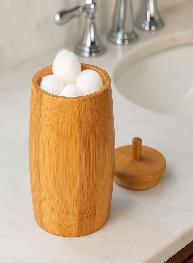 Creative Home Natural Bamboo Barrel Cotton Ball Holder - Image 5