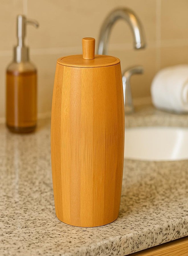 Creative Home Natural Bamboo Barrel Cotton Ball Holder - Image 2