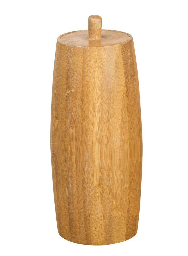 Creative Home Natural Bamboo Barrel Cotton Ball Holder - Image 1