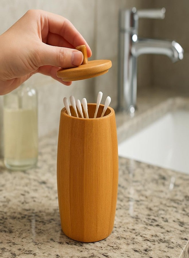 Creative Home Natural Bamboo Barrel Cotton Ball Holder - Image 4