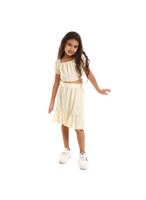 kady Knitted Puffed Off Shoulder Sleeves Girls Clothing Set