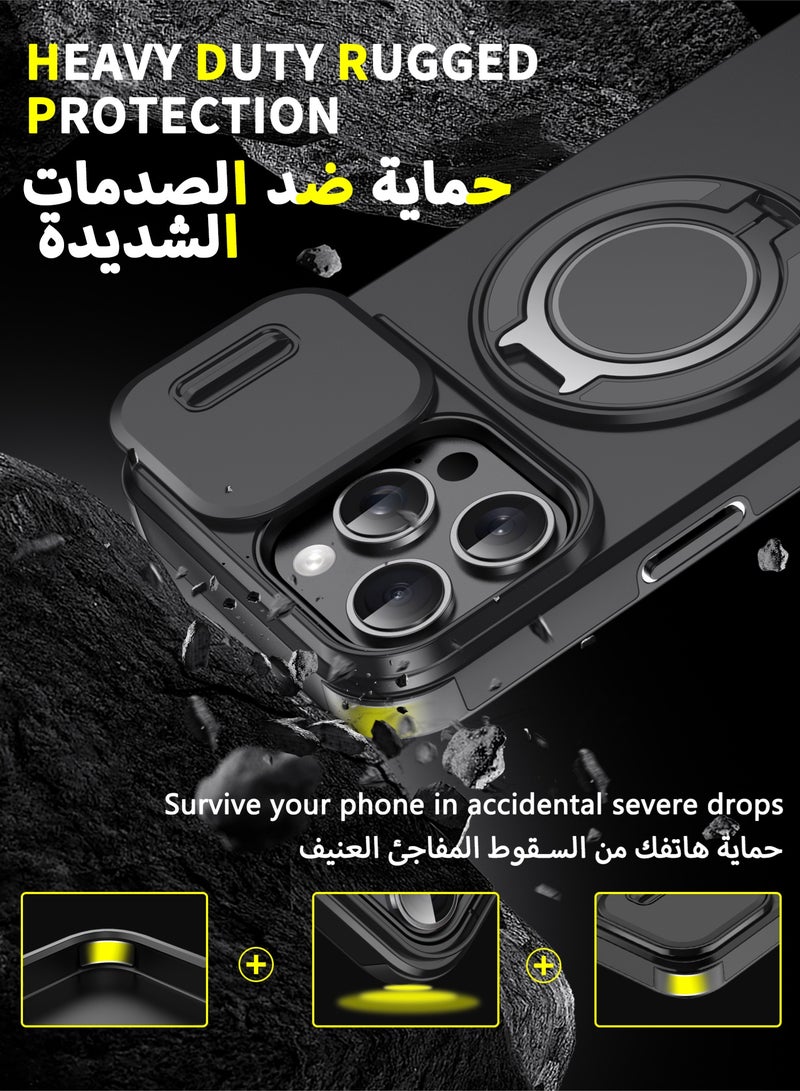 عش زي غلاف آيفون 16 برو ماكس بغطاء كاميرا منزلق، ملمس ناعم، مغناطيس MagSafe، حامل حلقة دوارة 360 درجة، حماية ضد الصدمات مع وسائد هوائية بارتفاع خفيف عند الزوايا، أزرق، 1 قطعة - Image 4