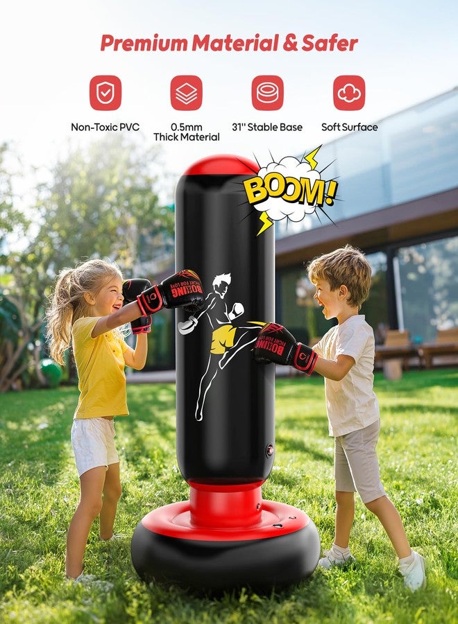 QPAU Kids Punching Bag Toy with Boxing Gloves, 66 Inch Larger Stable Kids Inflatable Boxing Bag Set, Gifts for Boys & Girls Age 6-12, for Practicing Karate, Taekwondo, MMA - Image 4