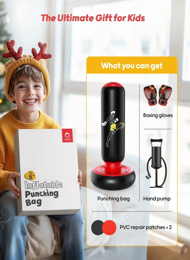 QPAU Kids Punching Bag Toy with Boxing Gloves, 66 Inch Larger Stable Kids Inflatable Boxing Bag Set, Gifts for Boys & Girls Age 6-12, for Practicing Karate, Taekwondo, MMA - Image 2