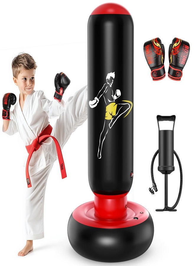 QPAU Kids Punching Bag Toy with Boxing Gloves, 66 Inch Larger Stable Kids Inflatable Boxing Bag Set, Gifts for Boys & Girls Age 6-12, for Practicing Karate, Taekwondo, MMA - Image 1