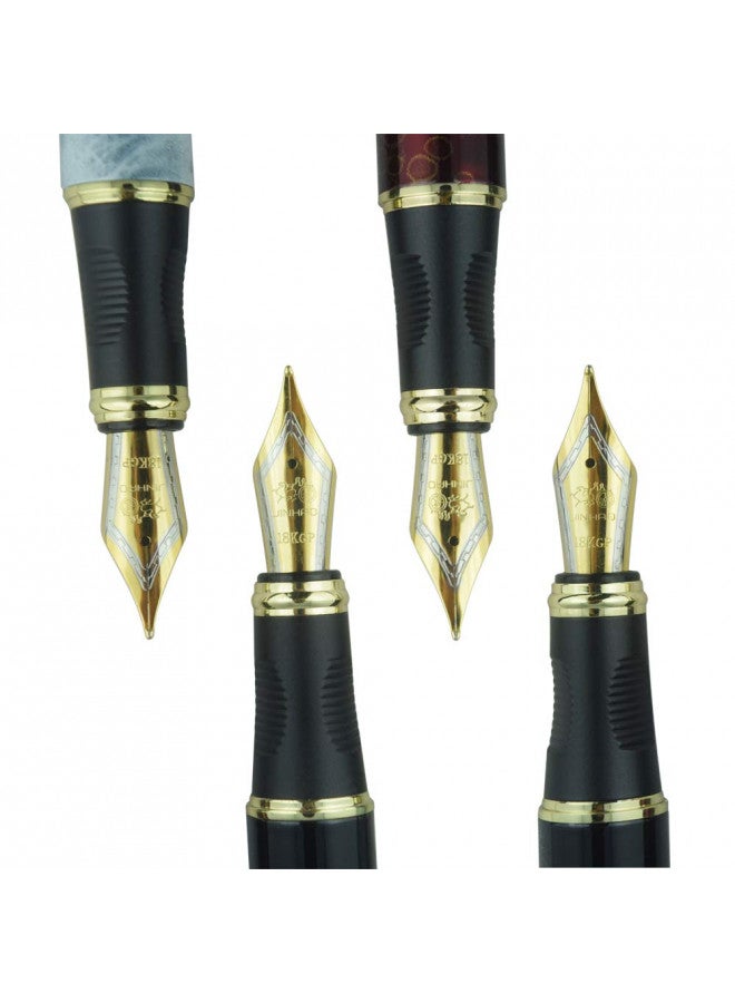 JINHAO مجموعة أقلام حبر جينهوا 4 قطع X450، 4 ألوان (أزرق، أسود، أحمر، تشققات جليدية)، رأس متوسط مع محول حبر، تزيين ذهبي، علبة هدايا - Image 3