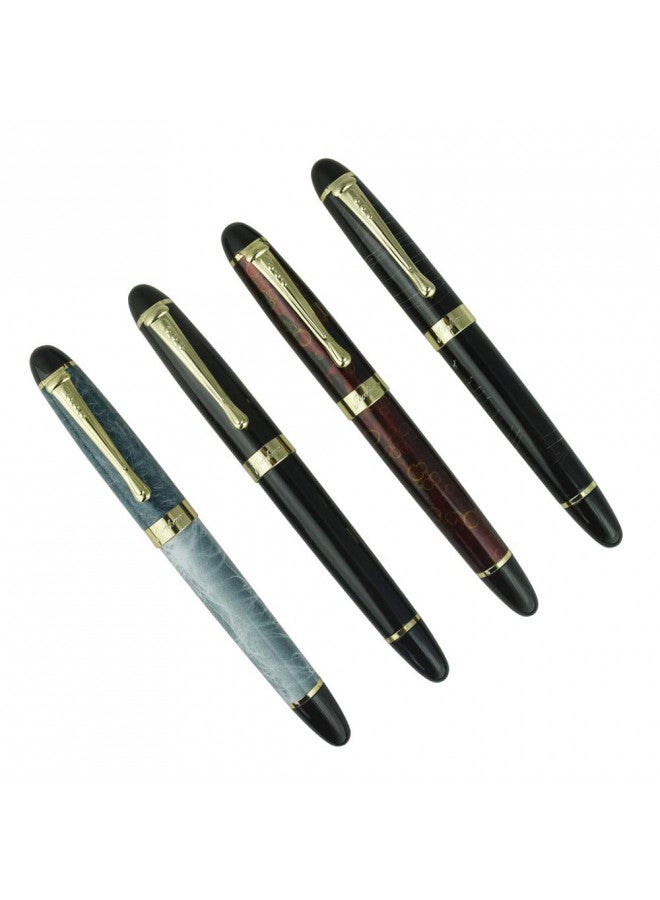 JINHAO مجموعة أقلام حبر جينهوا 4 قطع X450، 4 ألوان (أزرق، أسود، أحمر، تشققات جليدية)، رأس متوسط مع محول حبر، تزيين ذهبي، علبة هدايا - Image 1