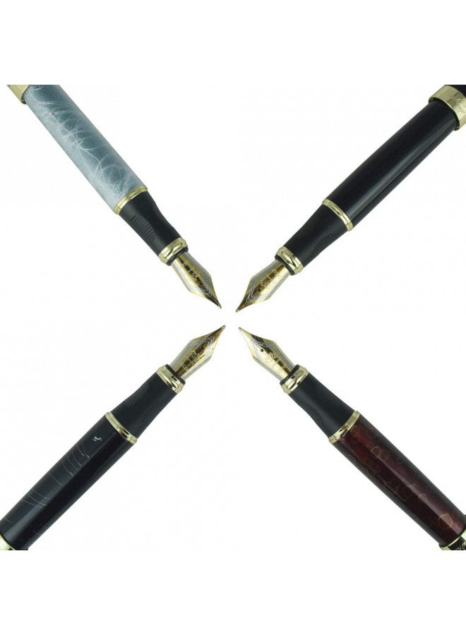 JINHAO مجموعة أقلام حبر جينهوا 4 قطع X450، 4 ألوان (أزرق، أسود، أحمر، تشققات جليدية)، رأس متوسط مع محول حبر، تزيين ذهبي، علبة هدايا - Image 4
