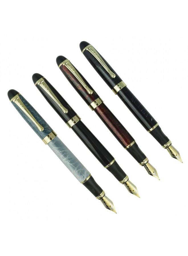 JINHAO مجموعة أقلام حبر جينهوا 4 قطع X450، 4 ألوان (أزرق، أسود، أحمر، تشققات جليدية)، رأس متوسط مع محول حبر، تزيين ذهبي، علبة هدايا - Image 2