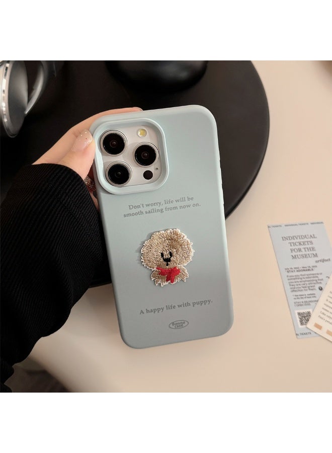 NIBEMINENT Embroidered Puppy Protective TPU Case Cover For iPhone 16 Plus, Ash Blue