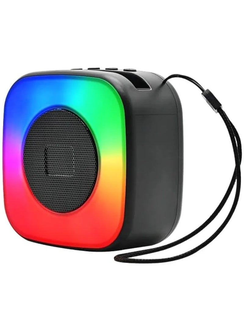 مكبر صوت بلوتوث صغير مع حامل هاتف مدمج - جهاز لاسلكي محمول مزود بإضاءة RGB LED، ومنفذ USB، وراديو FM مع مدخل AUX وبطارية قابلة للشحن للهواتف الذكية والتلفزيونات والأجهزة اللوحية وأجهزة الكمبيوتر (متعدد الألوان) - Image 1