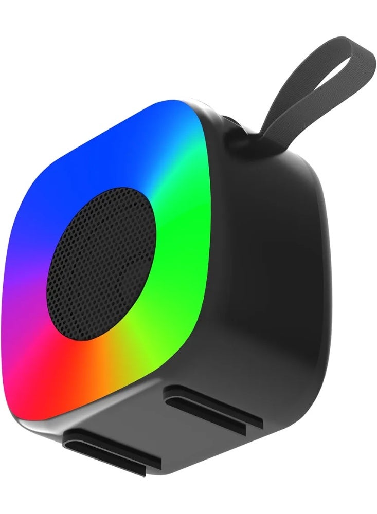 مكبر صوت بلوتوث صغير مع حامل هاتف مدمج - جهاز لاسلكي محمول مزود بإضاءة RGB LED، ومنفذ USB، وراديو FM مع مدخل AUX وبطارية قابلة للشحن للهواتف الذكية والتلفزيونات والأجهزة اللوحية وأجهزة الكمبيوتر (متعدد الألوان) - Image 2