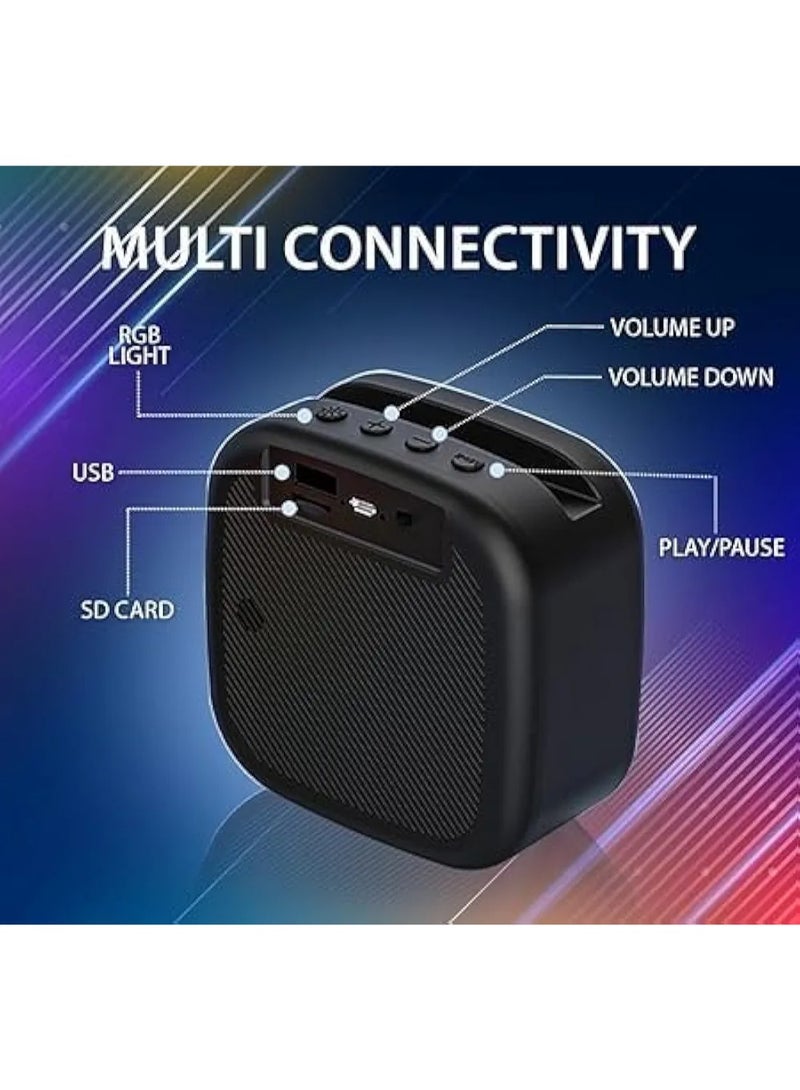 مكبر صوت بلوتوث صغير مع حامل هاتف مدمج - جهاز لاسلكي محمول مزود بإضاءة RGB LED، ومنفذ USB، وراديو FM مع مدخل AUX وبطارية قابلة للشحن للهواتف الذكية والتلفزيونات والأجهزة اللوحية وأجهزة الكمبيوتر (متعدد الألوان) - Image 4