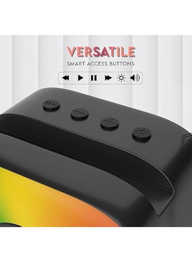 مكبر صوت بلوتوث صغير مع حامل هاتف مدمج - جهاز لاسلكي محمول مزود بإضاءة RGB LED، ومنفذ USB، وراديو FM مع مدخل AUX وبطارية قابلة للشحن للهواتف الذكية والتلفزيونات والأجهزة اللوحية وأجهزة الكمبيوتر (متعدد الألوان) - Image 5