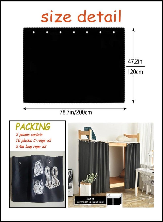 Teanea Heavy-Duty Blackout Bottom Bunk Bed Curtains Privacy Canopy Twin Size for Home Dorm, 2 Panels, Black - Image 2