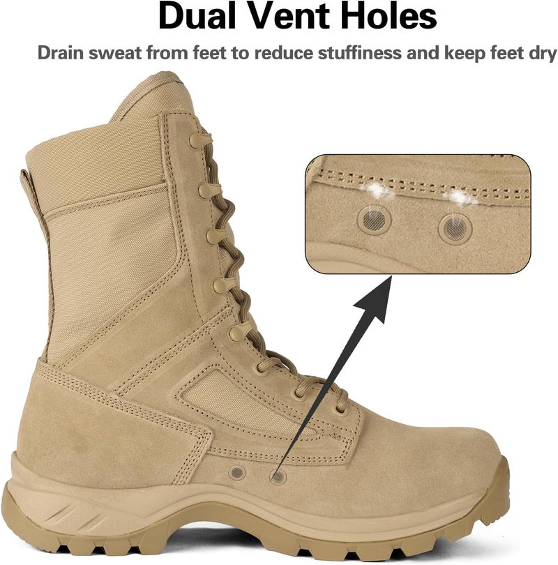 LUDEY Lightweight Tactical Military Boots for Men and Women - Breathable Army Combat Boots in Sand - Image 2