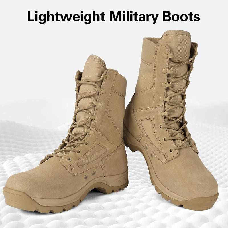 LUDEY Lightweight Tactical Military Boots for Men and Women - Breathable Army Combat Boots in Sand - Image 5
