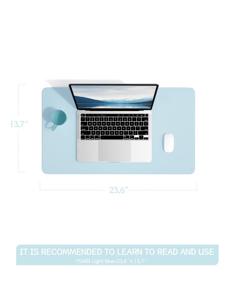 YSAGi Non-Slip Leather Desk Pad, Waterproof Laptop Computer Desk Keyboard Mat, Table Protector Blotter Mat, Large Mouse Pad for Office/Work/Home/Decor(Sky Blue, 23.6" x 13.7") - Image 2