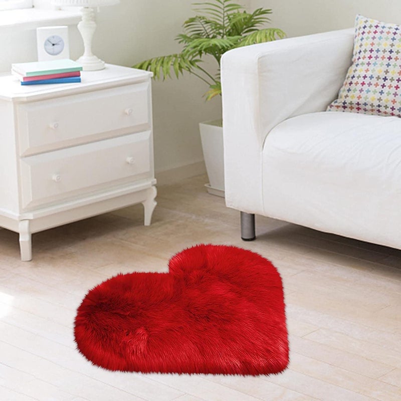 Dhanuom Heart Rugs for Valentines Day Fluffy Area Rug Accent Carpets for Bedroom Living Room Plush Mat Heart Shaped Faux Sheepskin Fur Rug 1Pcs Red - Image 4