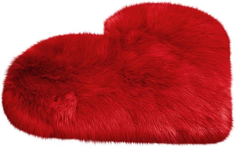 Dhanuom Heart Rugs for Valentines Day Fluffy Area Rug Accent Carpets for Bedroom Living Room Plush Mat Heart Shaped Faux Sheepskin Fur Rug 1Pcs Red - Image 3